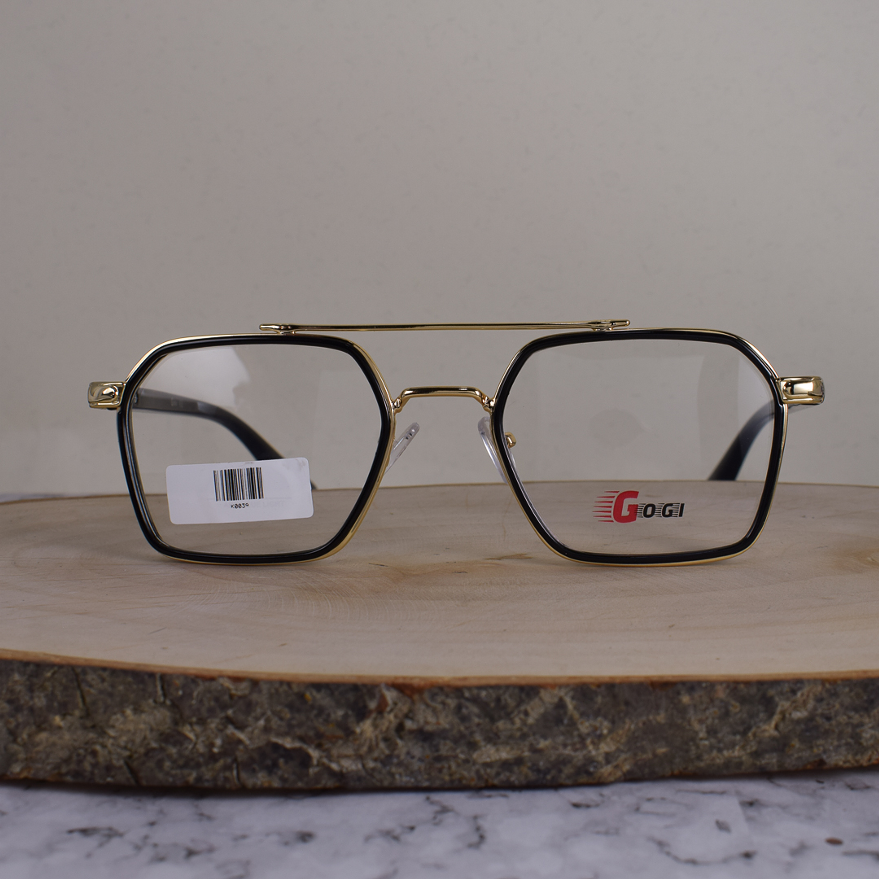 Gogi K0039 Metálica Acetato Cuadrada Negro Doble Puente Metálico Dorado Brazo Detallado Terminal Dorado