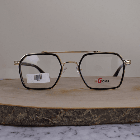 Gogi K0039 Metálica Acetato Cuadrada Negro Doble Puente Metálico Dorado Brazo Detallado Terminal Dorado