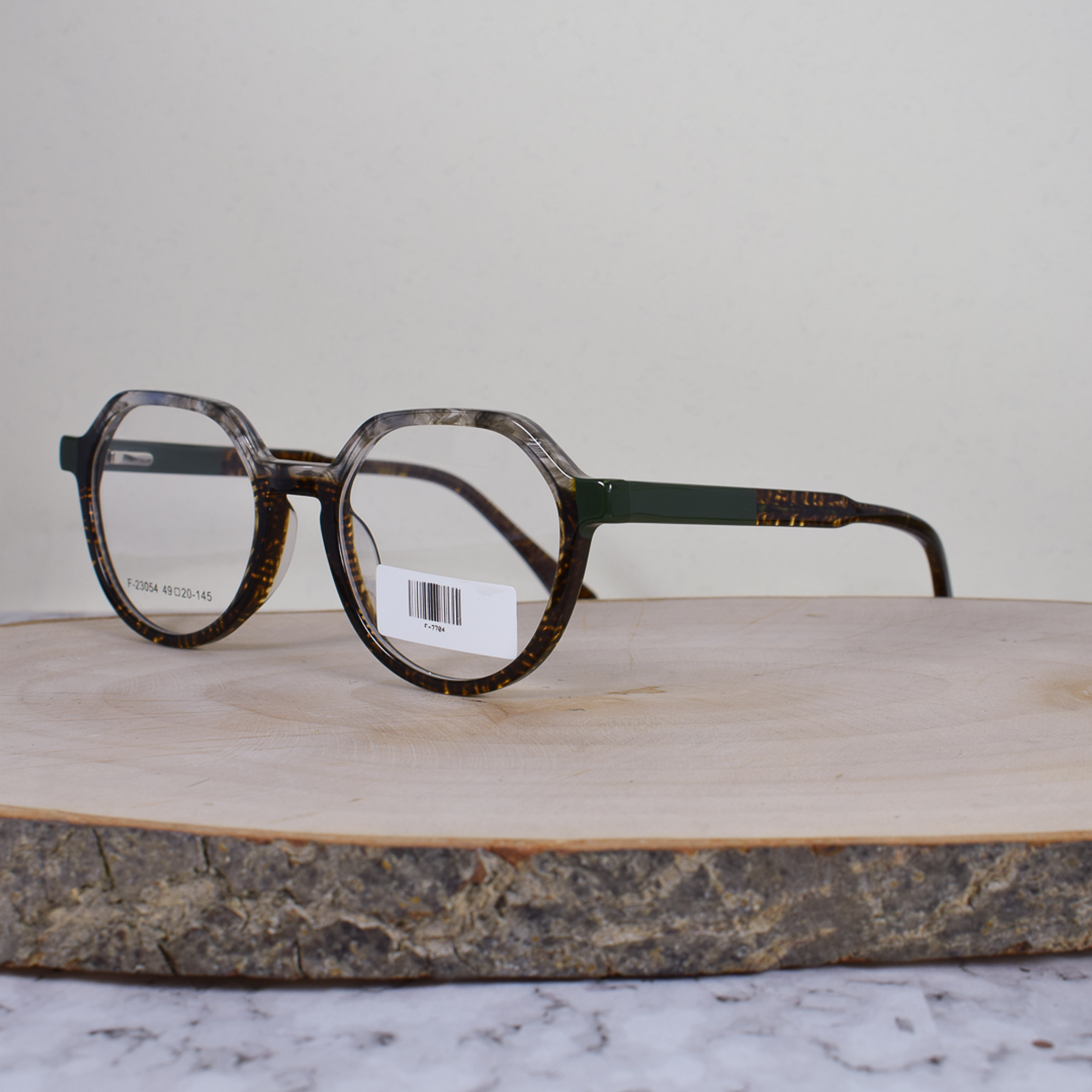 ZEN F23054 C2 Acetato Hexagonal SemiOvalada Carey Café Gris Verde Flex Brazo Carey Verde Terminal Carey