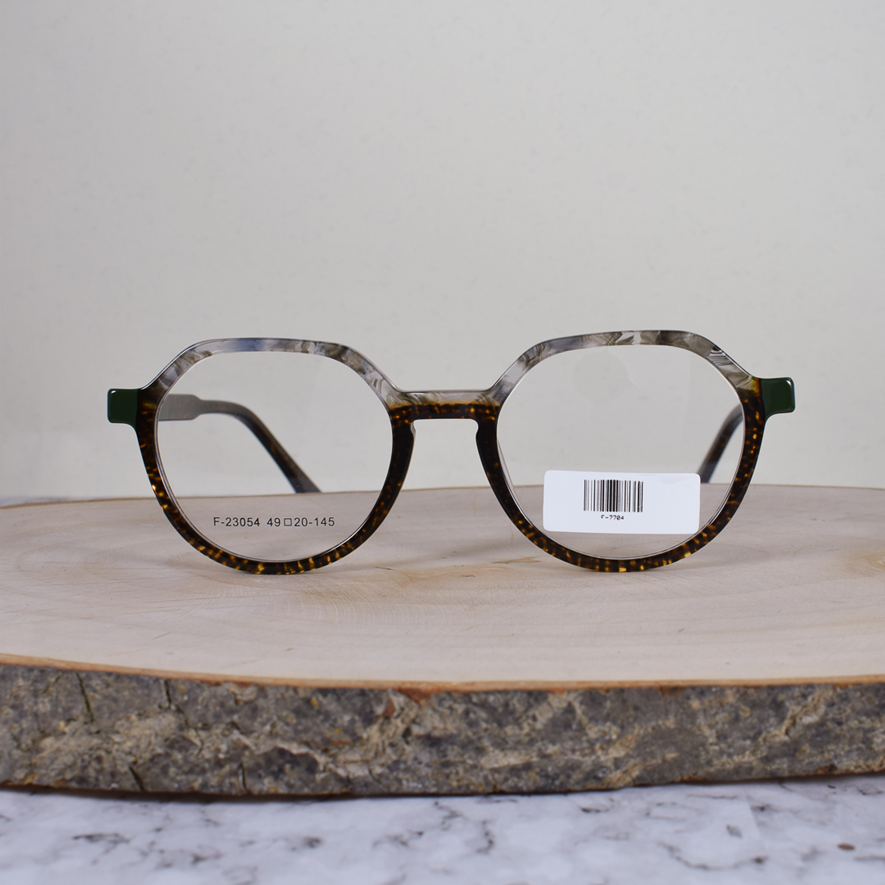 ZEN F23054 C2 Acetato Hexagonal SemiOvalada Carey Café Gris Verde Flex Brazo Carey Verde Terminal Carey