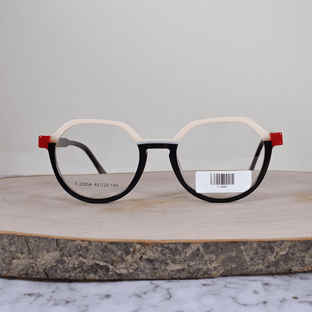 ZEN F23054 C1 Acetato Hexagonal SemiOvalada Beige Negro Rojo Flex Brazo Negro Rojo Terminal Negro