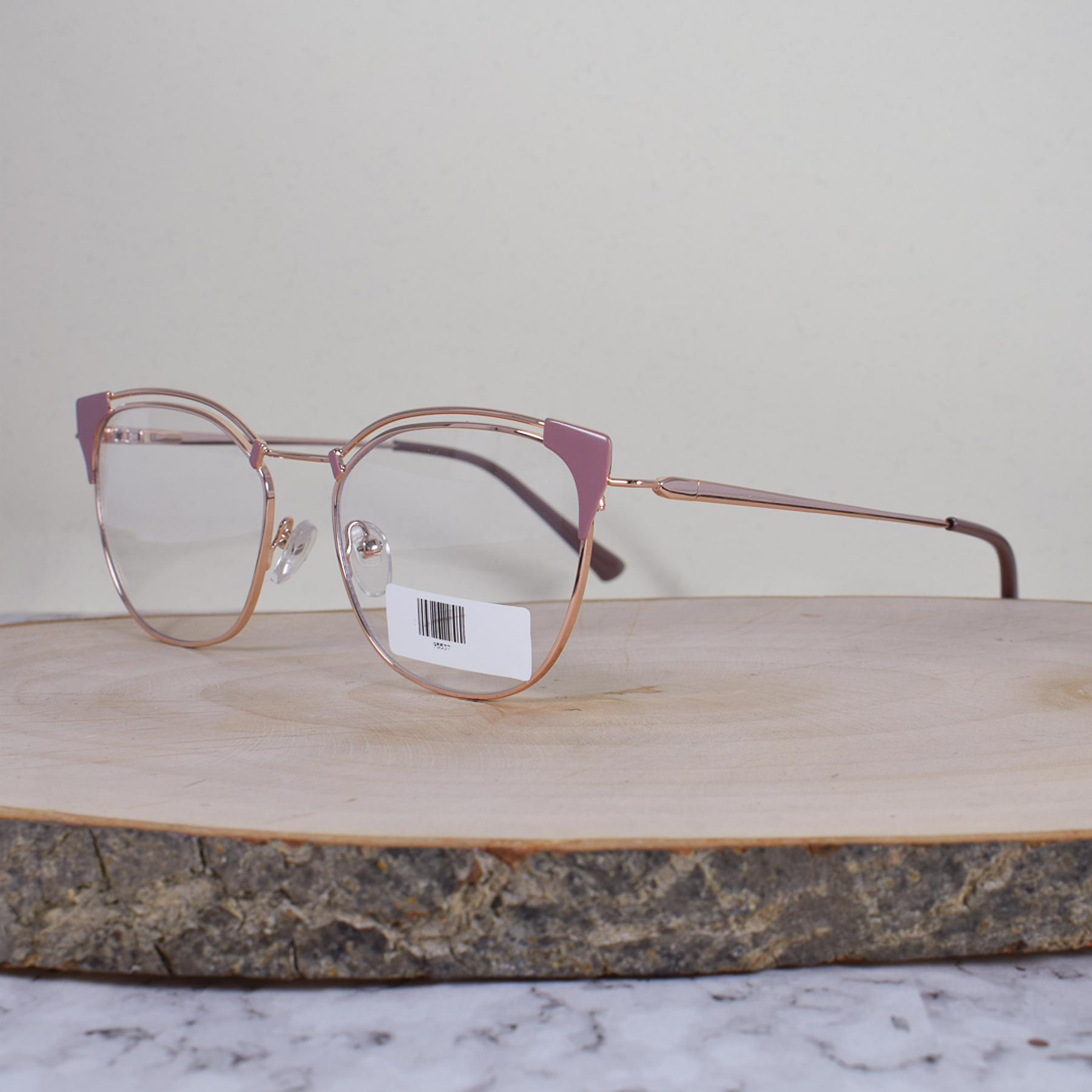 ZEN 95537 C1 Metálica Cuadrada Semi Agatada Oro Rosa Palo Rosa Flex Brazo Metálico Terminal Acetato Palo Rosa