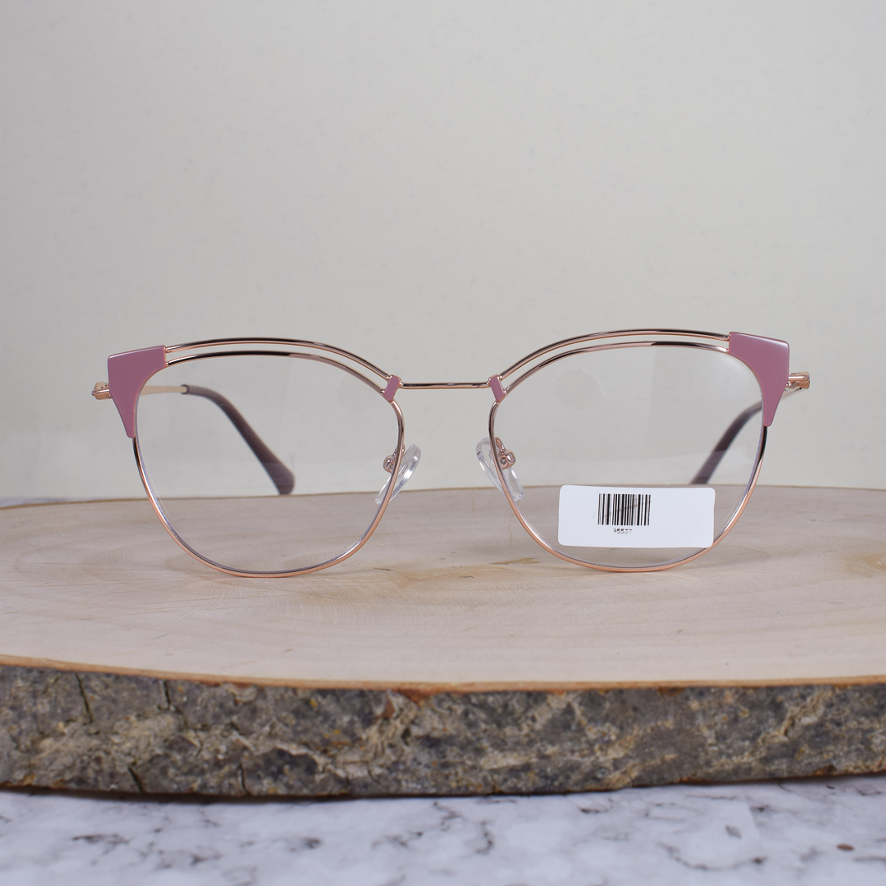 ZEN 95537 C1 Metálica Cuadrada Semi Agatada Oro Rosa Palo Rosa Flex Brazo Metálico Terminal Acetato Palo Rosa