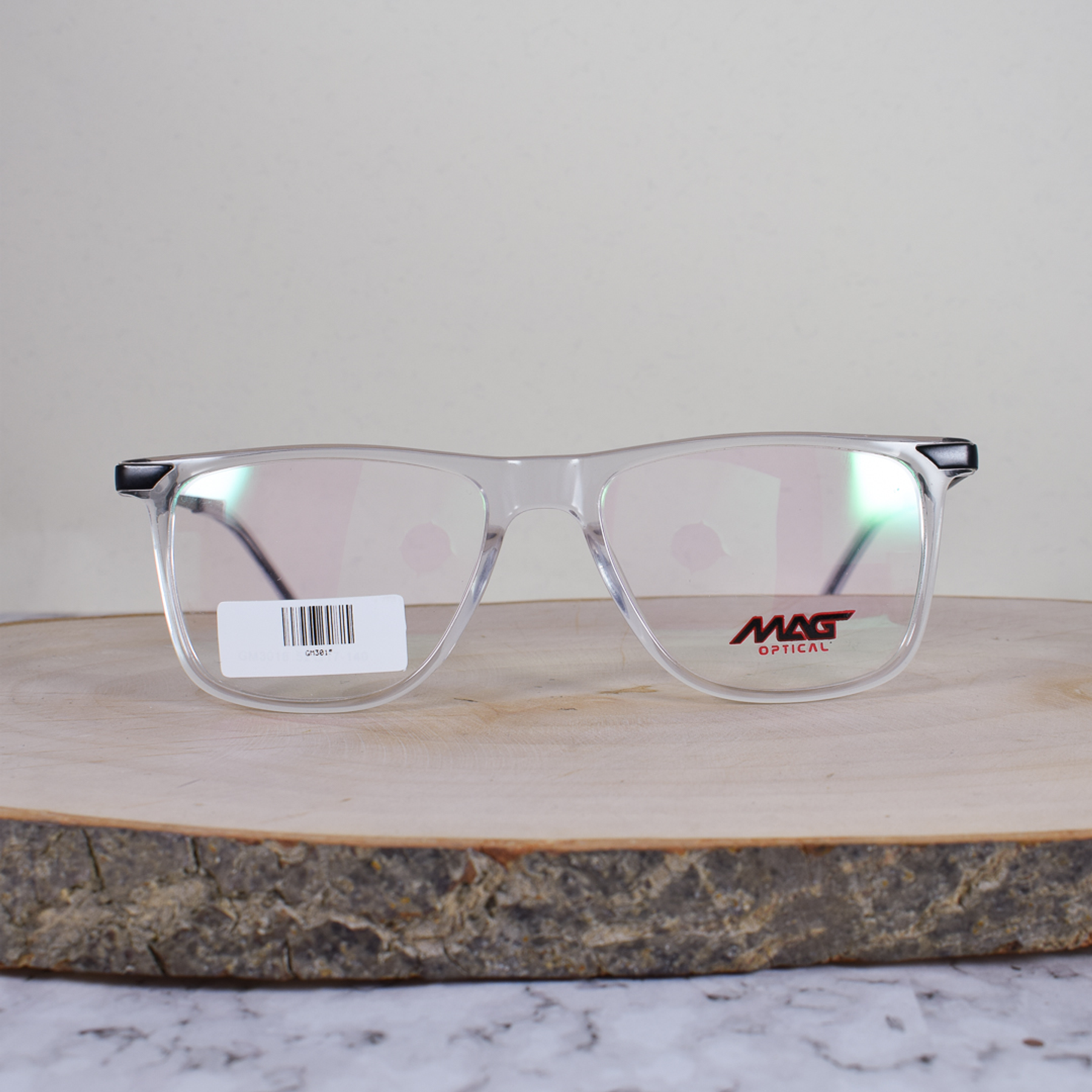 Mag Optical GM3018 C6 Acetato Cuadrada Translúcida Flex Brazo Metálico Negro Terminal Acetato Translúcido