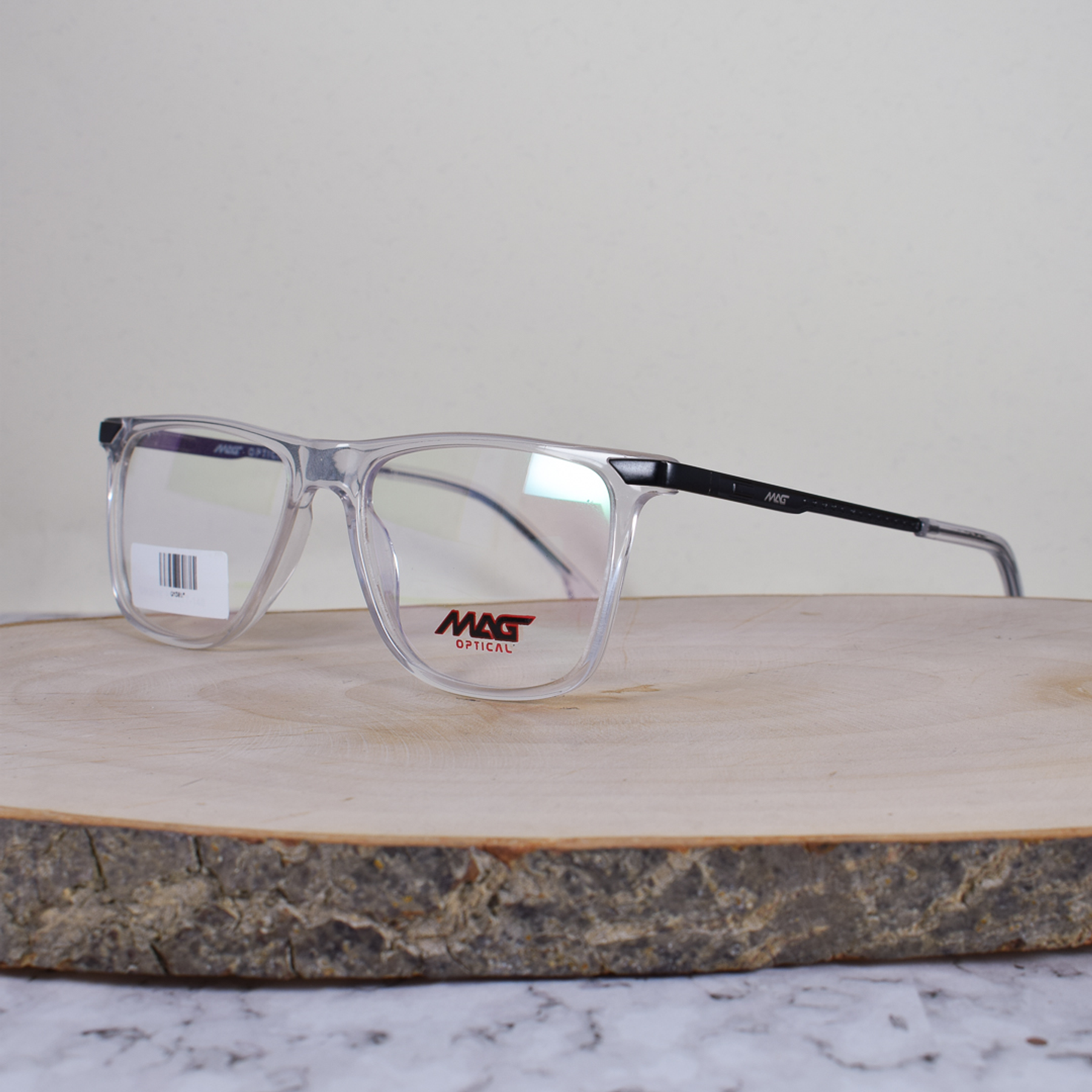 Mag Optical GM3018 C6 Acetato Cuadrada Translúcida Flex Brazo Metálico Negro Terminal Acetato Translúcido