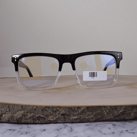 ZEN 93527 C5 Acetato Cuadrada Negro Translúcido Flex Brazo Detallado Metálico Plateado Terminal Negro