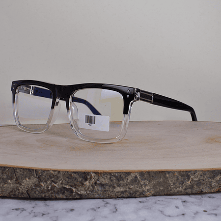 ZEN 93527 C5 Acetato Cuadrada Negro Translúcido Flex Brazo Detallado Metálico Plateado Terminal Negro