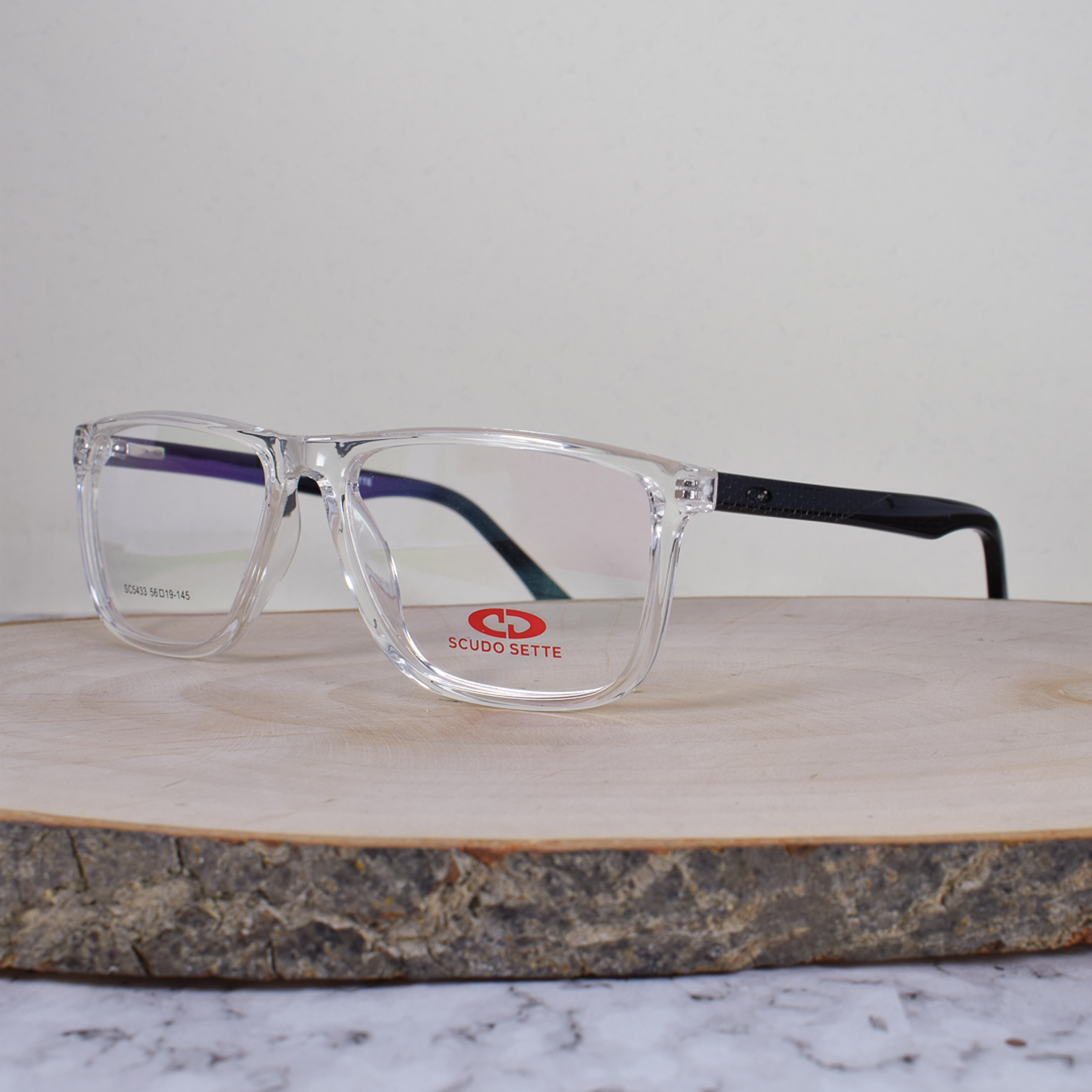 Scudo Sette SC5433 Acetato Cuadrada Semi Ovalada Translúcida Flex Brazo Negro