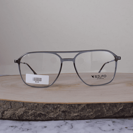 Silfo 52125 C4 Acetato Cuadrada Aviador Doble Puente Gris Translúcido Flex Brazo Metálico Plateado Terminal Acetato Gris Translúcido