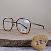 ZEN 82063 C9 Metálica Acetato Cuadrada Aviador Doble Puente Dorada Carey Café Flex Brazo Detallado Terminal Acetato Carey