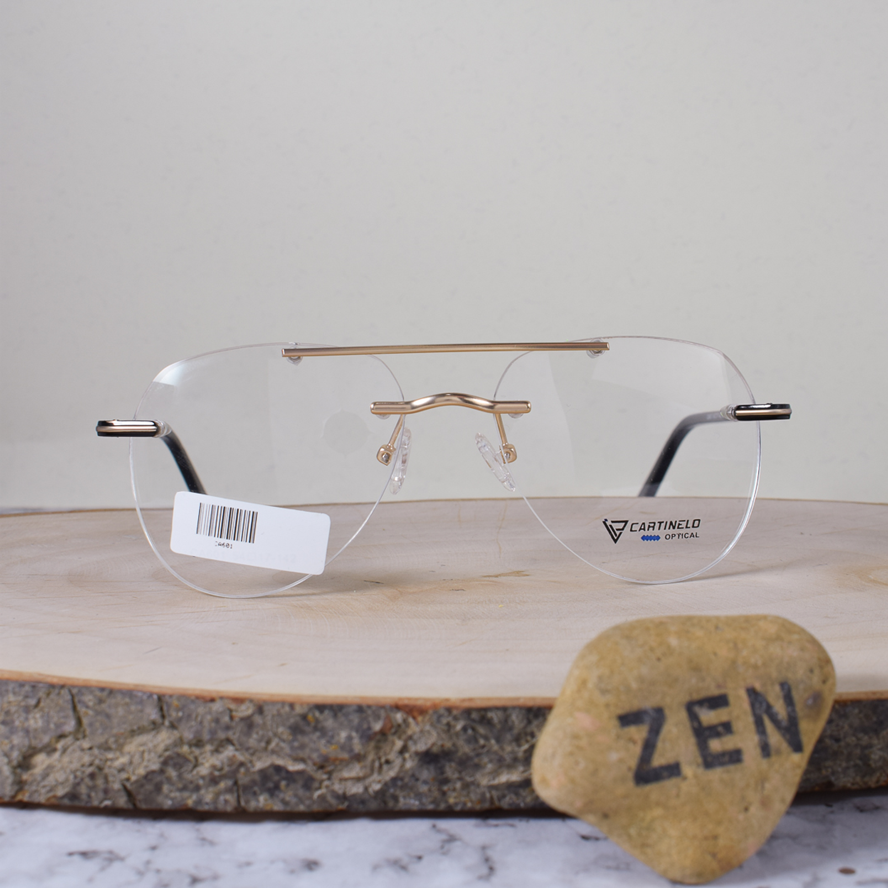 Caertinelo Optical CA601 C3 Ovalada Aviador Doble Puente 3 Piezas Dorada Flex Brazo Metálico Negro Dorado Terminal Acetato Café