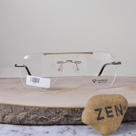 Caertinelo Optical CA601 C3 Ovalada Aviador Doble Puente 3 Piezas Dorada Flex Brazo Metálico Negro Dorado Terminal Acetato Café