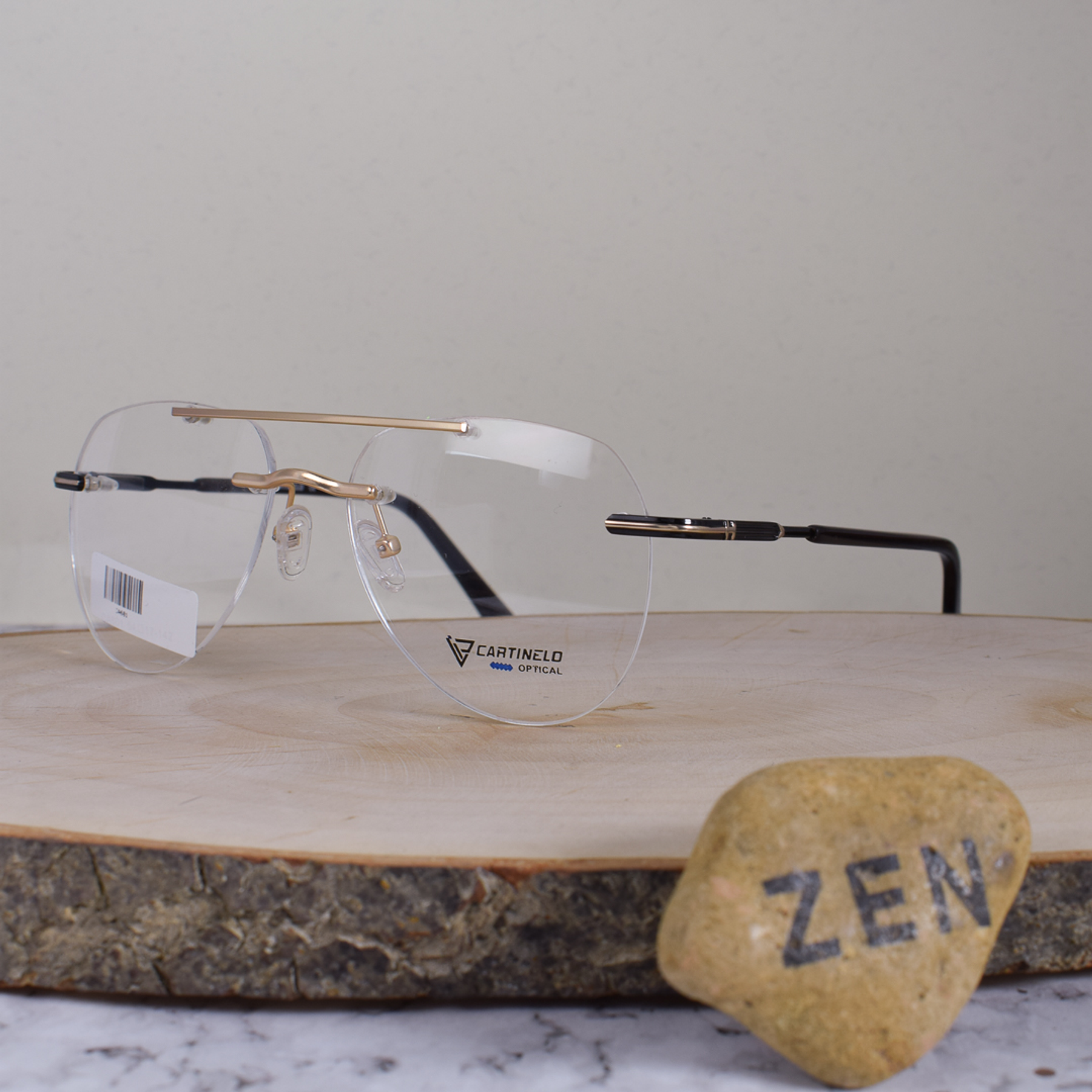 Caertinelo Optical CA601 C3 Ovalada Aviador Doble Puente 3 Piezas Dorada Flex Brazo Metálico Negro Dorado Terminal Acetato Café