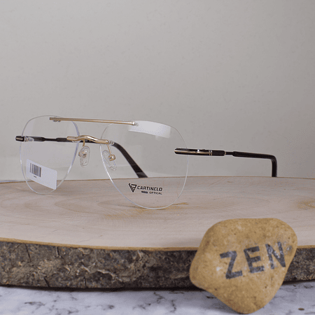 Caertinelo Optical CA601 C3 Ovalada Aviador Doble Puente 3 Piezas Dorada Flex Brazo Metálico Negro Dorado Terminal Acetato Café