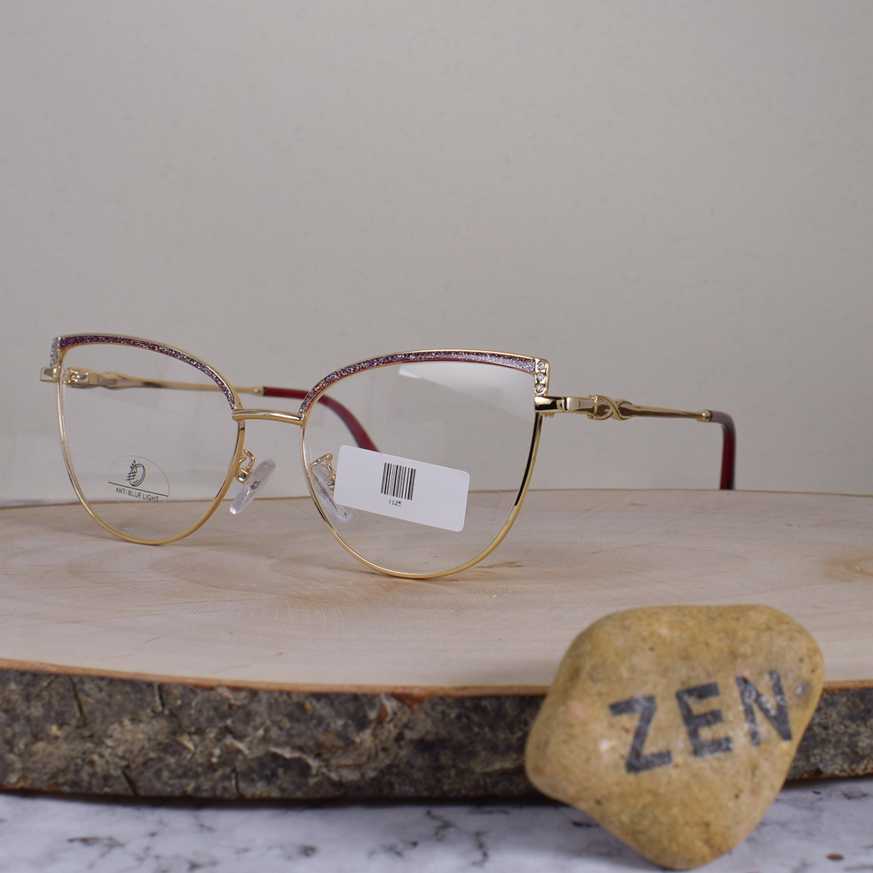 ZEN 1125 Metálica Agatada Dorada Escarchado Rojo Piedras Flex Brazo Metálico Ornamentado Dorado Terminal Rojo Translúcido