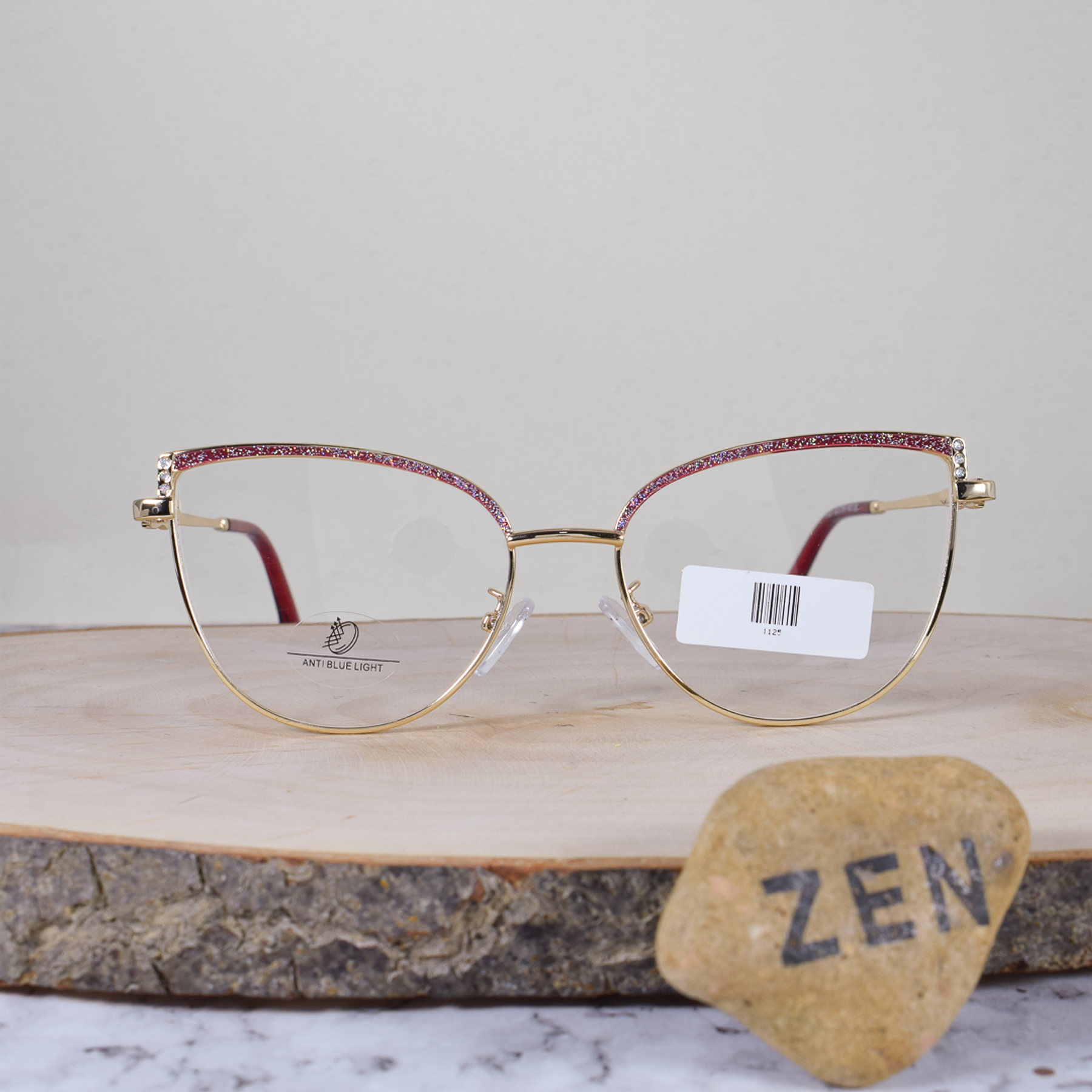 ZEN 1125 Metálica Agatada Dorada Escarchado Rojo Piedras Flex Brazo Metálico Ornamentado Dorado Terminal Rojo Translúcido