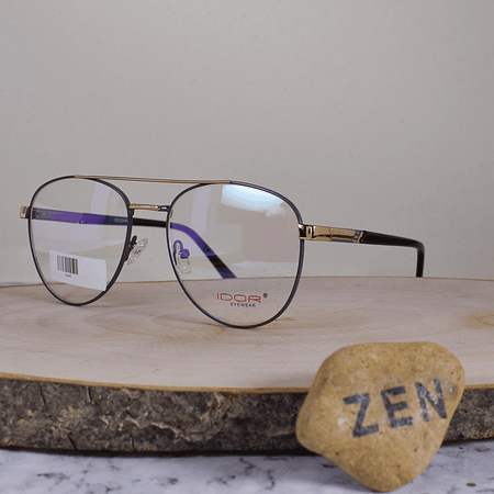 Idor ID625 C3 Metálica Ovalada Aviador Doble Puente Dorada Gris Flex Brazo Metálico Detallado Dorado Terminal Acetato Negro