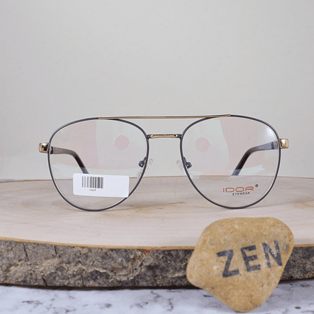 Idor ID625 C3 Metálica Ovalada Aviador Doble Puente Dorada Gris Flex Brazo Metálico Detallado Dorado Terminal Acetato Negro