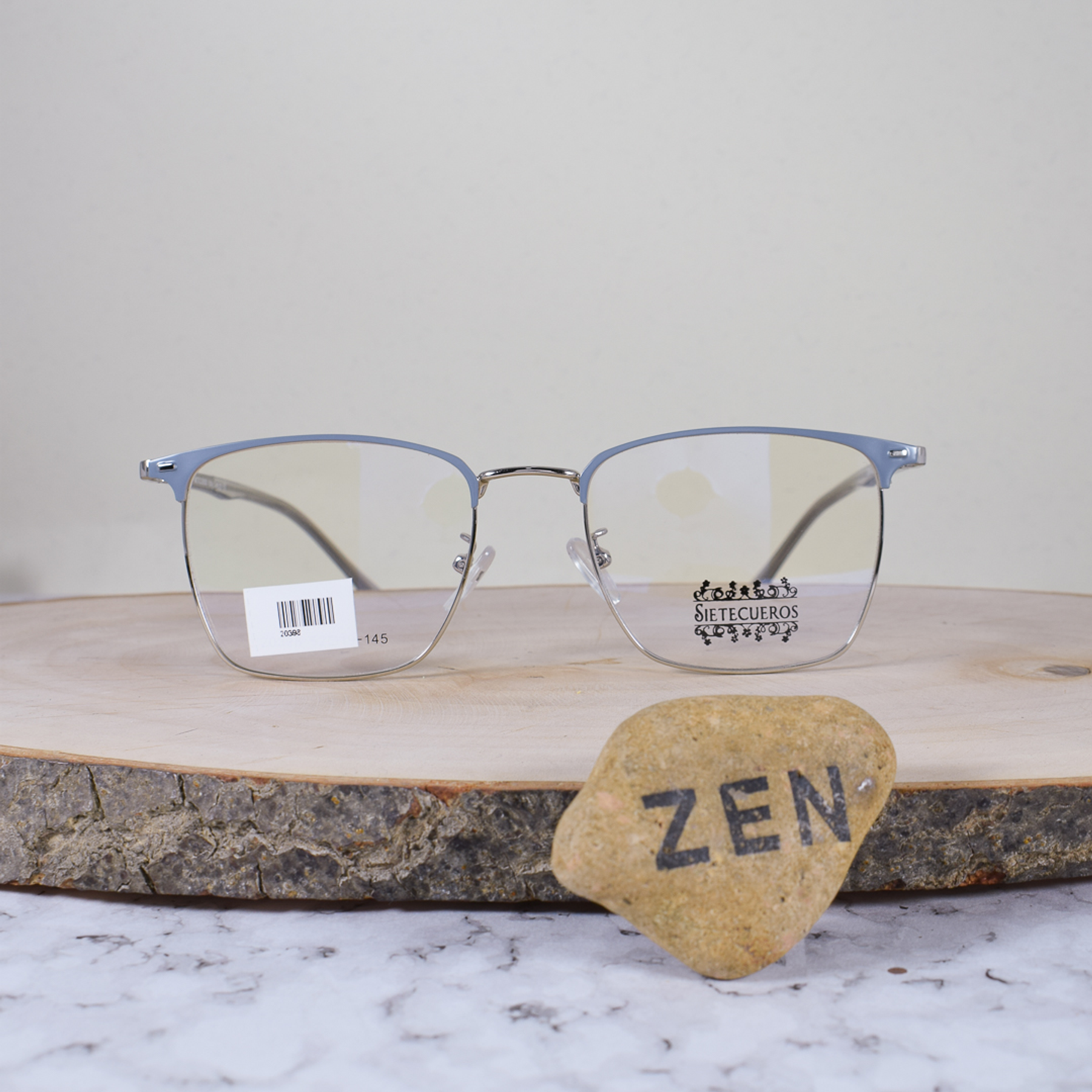 SieteCueros 20398 C6 Metálica Cuadrada Plateado Celeste Brazo Acetato Translúcido