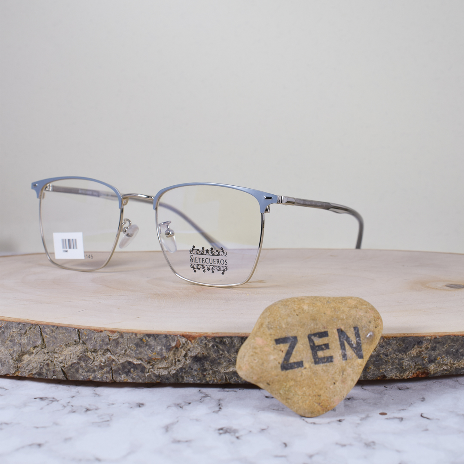 SieteCueros 20398 C6 Metálica Cuadrada Plateado Celeste Brazo Acetato Translúcido