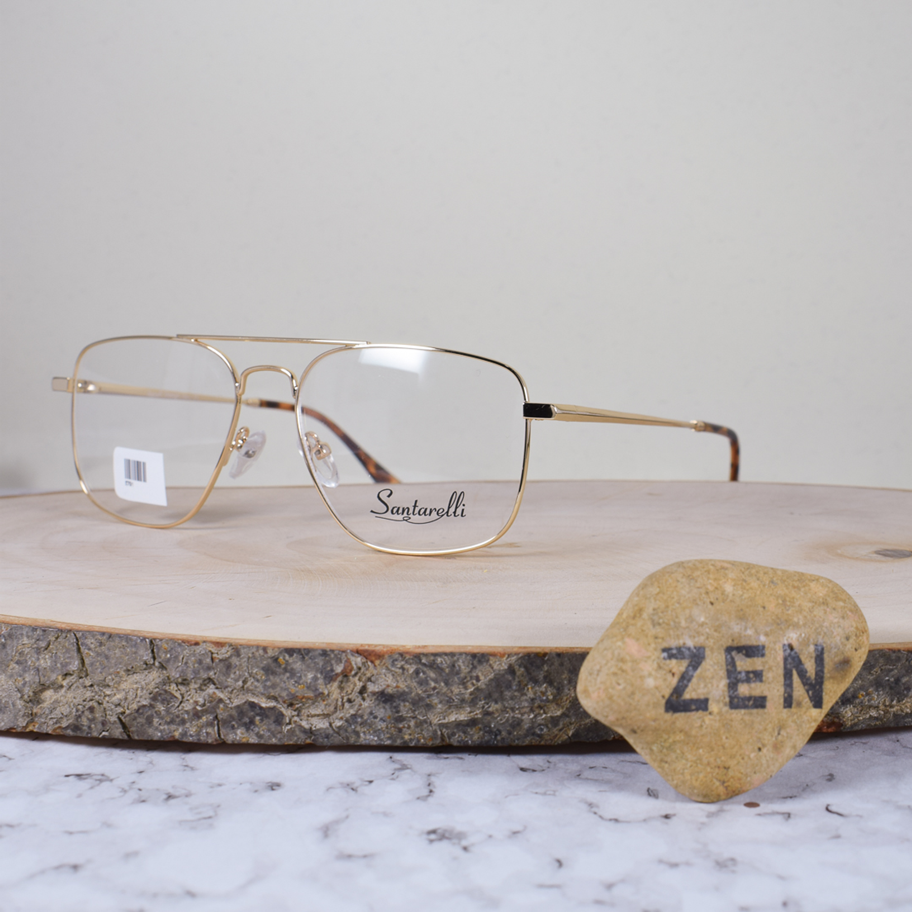 Santarelli 8701 C1 Metálica Cuadrada Aviador Doble Puente Dorada Flex Brazo Metálico Terminal Acetato Carey