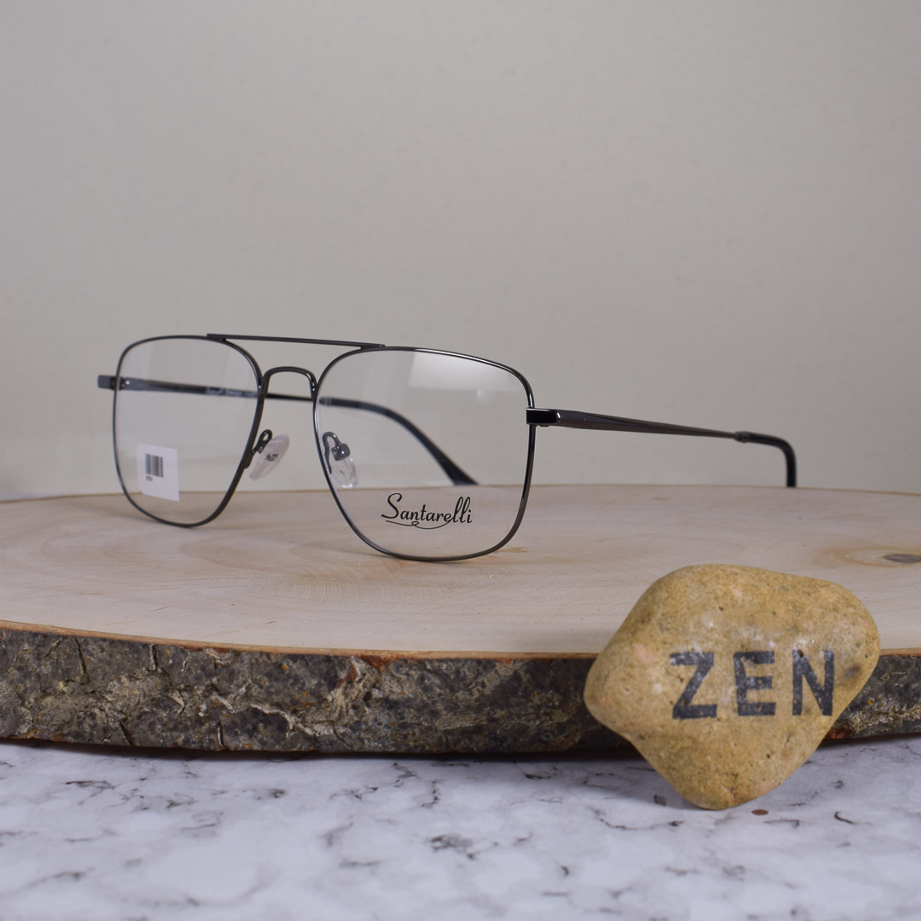 Santarelli 8701 C3 Metálica Cuadrada Aviador Doble Puente Gris Oscuro Flex Brazo Metálico Terminal Acetato Negro