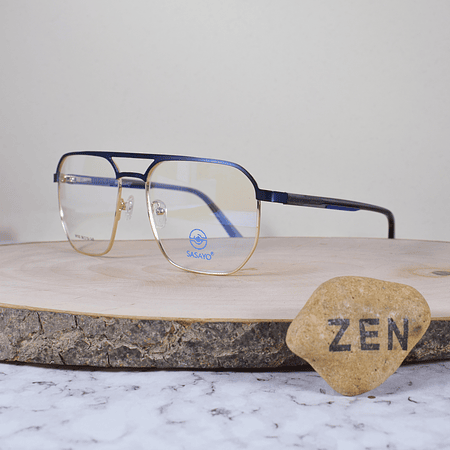 ZEN M100 C2 Metálica Cuadrada Aviador Doble Puente Dorada Azul Flex Brazo Acetato Semi Translúcido Azul