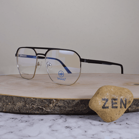 ZEN M100 C5 Metálica Cuadrada Aviador Doble Puente Plateado Negro Flex Brazo Acetato Negro Gris