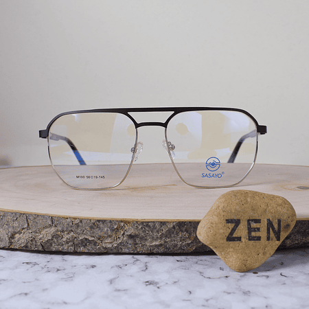 ZEN M100 C5 Metálica Cuadrada Aviador Doble Puente Plateado Negro Flex Brazo Acetato Negro Gris