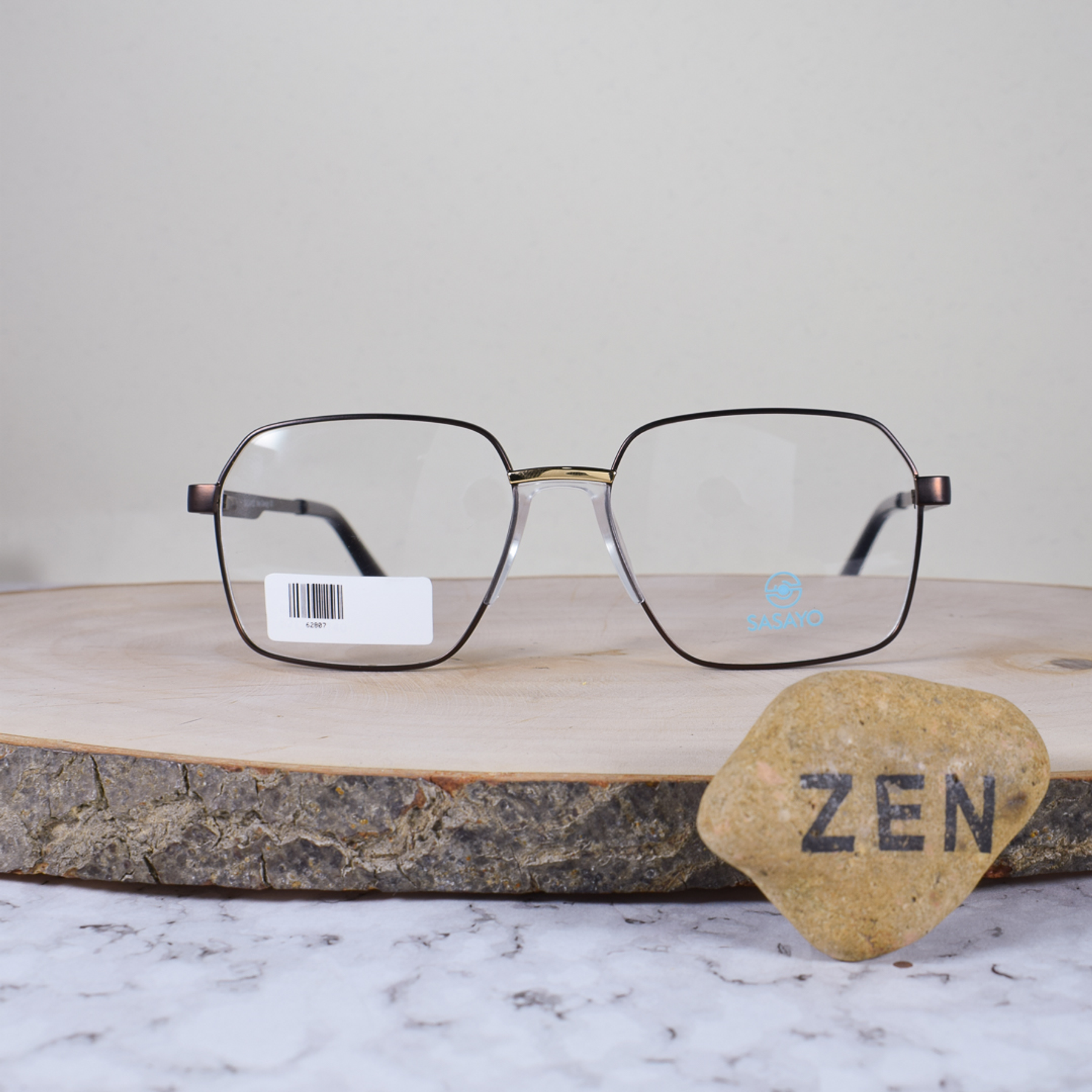 ZEN 62807 C3 Metálica Hexagonal Cuadrada Dorado Café Crobizo Flex Brazo Detallado Dorado Terminal Acetato Café