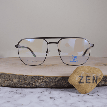 ZEN M100 C6 Metálica Cuadrada Aviador Doble Puente Gris Oscuro Flex Brazo Acetato Gris Verde Terminal Verde