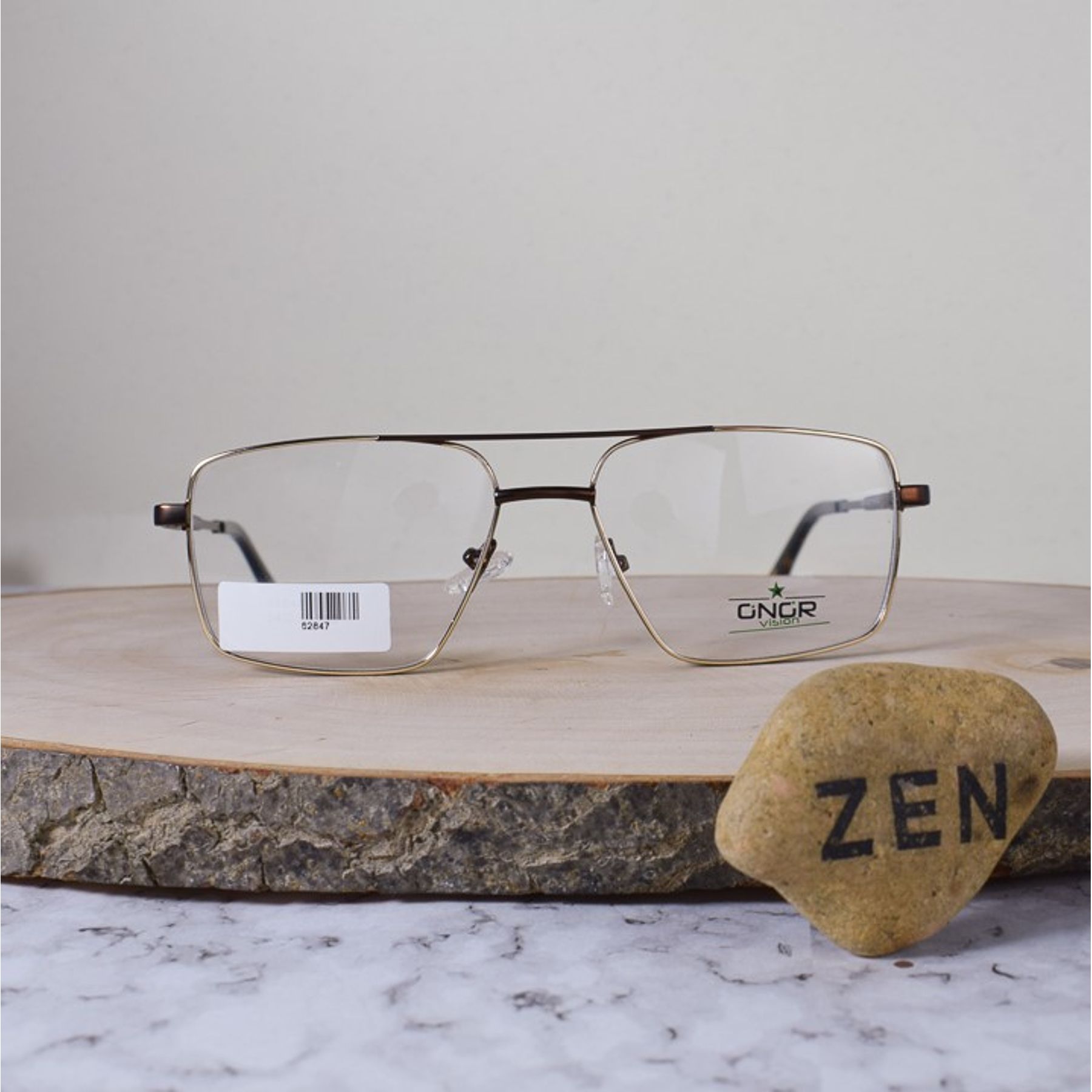 Onor 62847 C6 Metálica Cuadrada Doble Puente Dorada Café Flex Brazo Metálico Detallado Café Terminal Acetato Carey