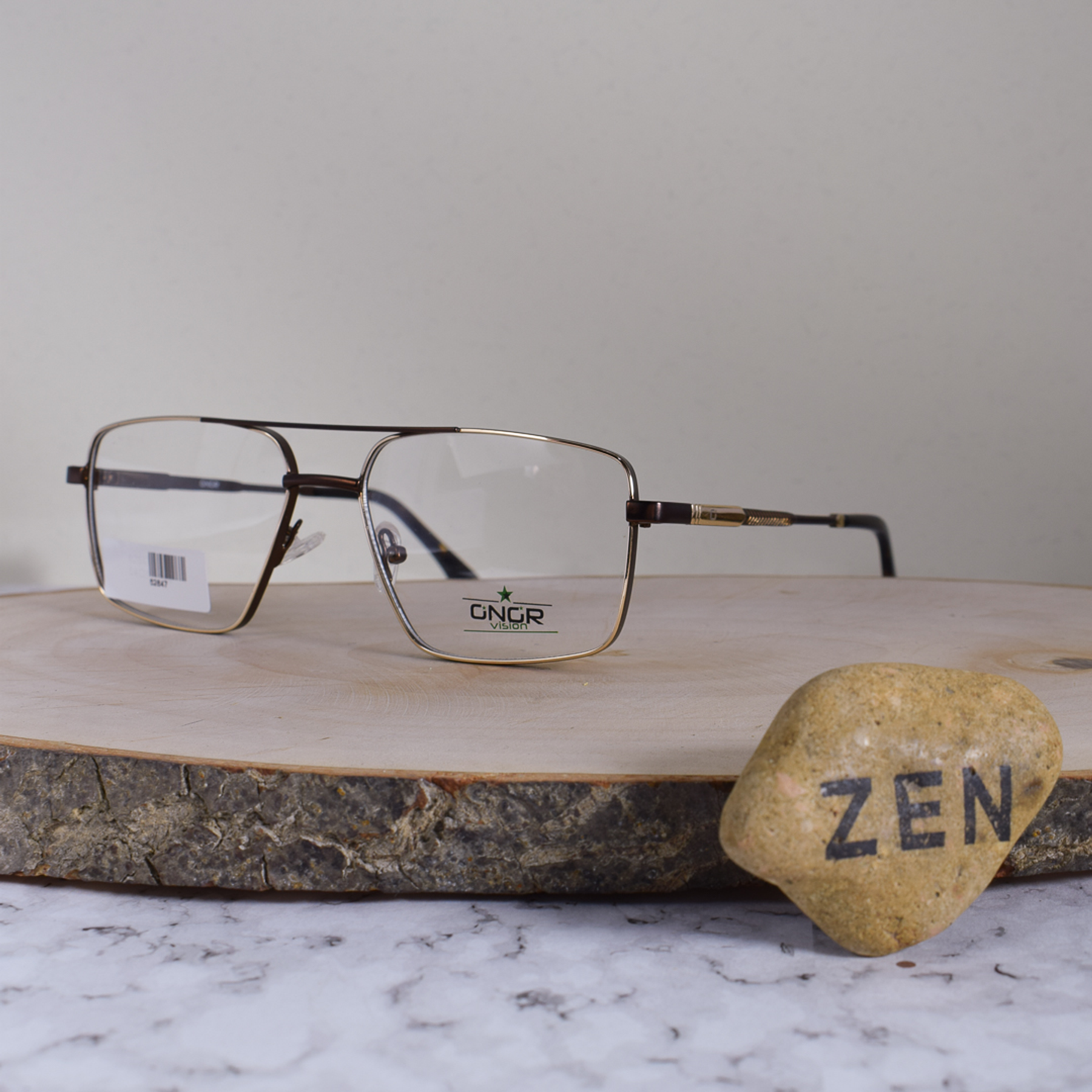 Onor 62847 C6 Metálica Cuadrada Doble Puente Dorada Café Flex Brazo Metálico Detallado Café Terminal Acetato Carey