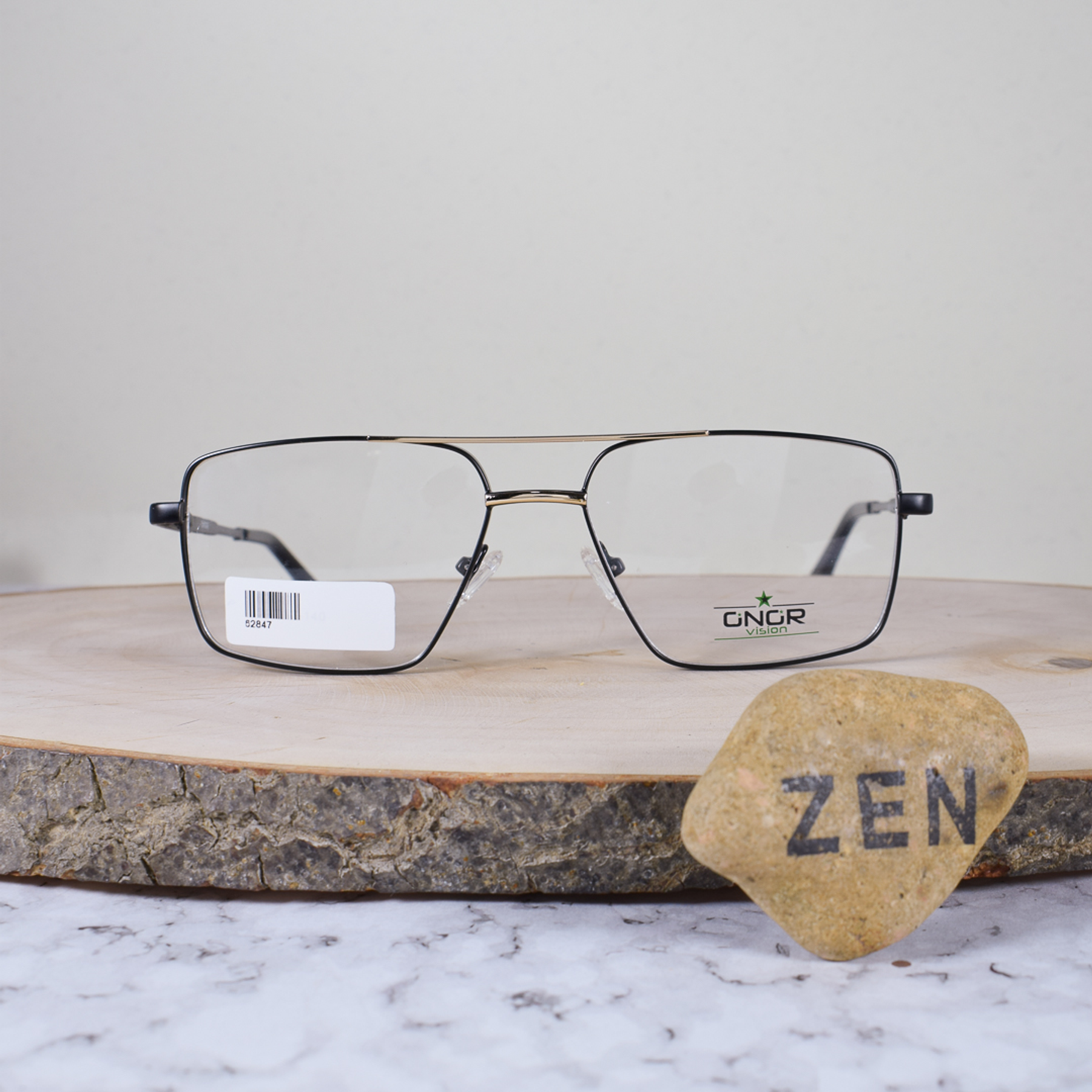 Onor 62847 C1 Metálica Cuadrada Doble Puente Dorado Negro Flex Brazo Metálico Detallado Negro Dorado Terminal Acetato Negro