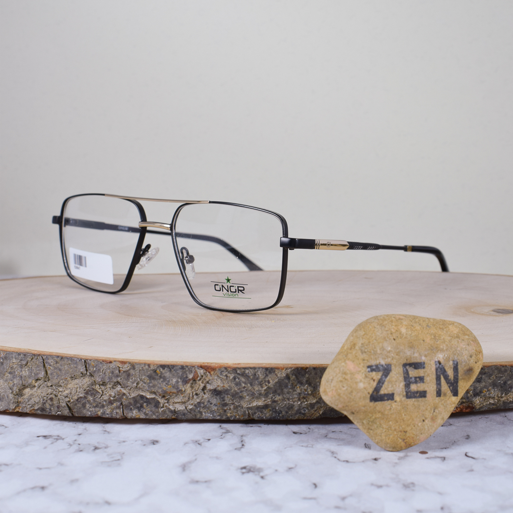 Onor 62847 C1 Metálica Cuadrada Doble Puente Dorado Negro Flex Brazo Metálico Detallado Negro Dorado Terminal Acetato Negro