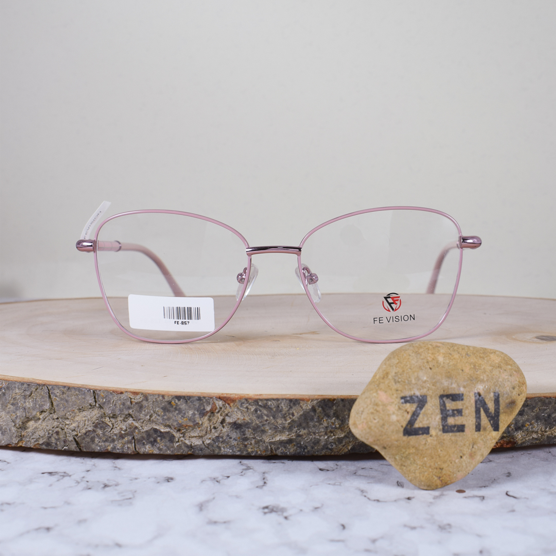 FE Vision FE857 Metálica Ovalada Semi Agatada Rosa Flex Brazo Metálico Detallado Rosa Terminal Acetato Rosa