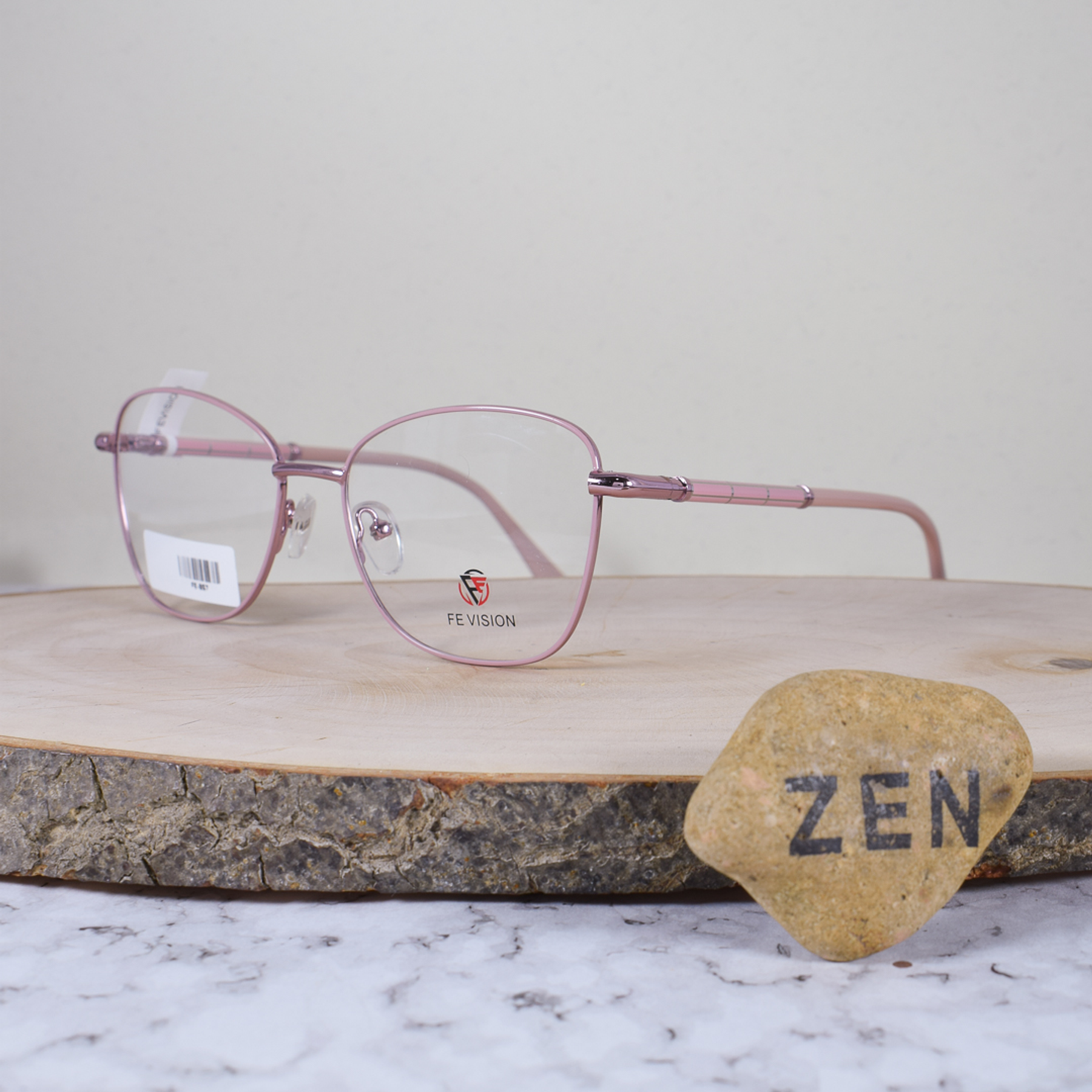 FE Vision FE857 Metálica Ovalada Semi Agatada Rosa Flex Brazo Metálico Detallado Rosa Terminal Acetato Rosa