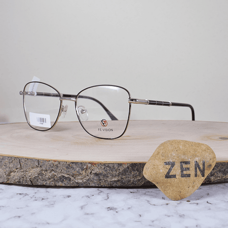 FE Vision FE857 Metálica Ovalada Semi Agatada Plateado Negro Flex Brazo Metálico Detallado Terminal Acetato Negro