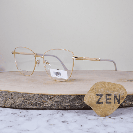 FE Vision FE855 Metálica Ovalada Semi Agatada Dorado Beige Flex Brazo Metálico Detallado Terminal Acetato Rosa