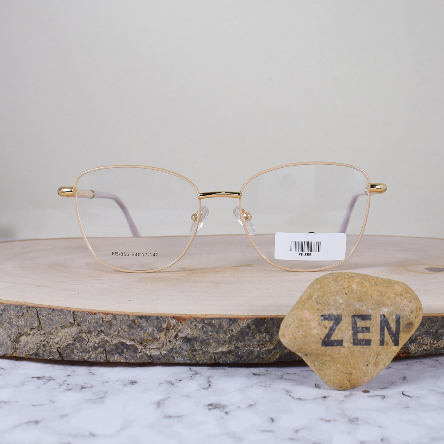 FE Vision FE855 Metálica Ovalada Semi Agatada Dorado Beige Flex Brazo Metálico Detallado Terminal Acetato Rosa