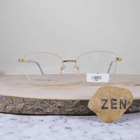 FE Vision FE855 Metálica Ovalada Semi Agatada Dorado Beige Flex Brazo Metálico Detallado Terminal Acetato Rosa