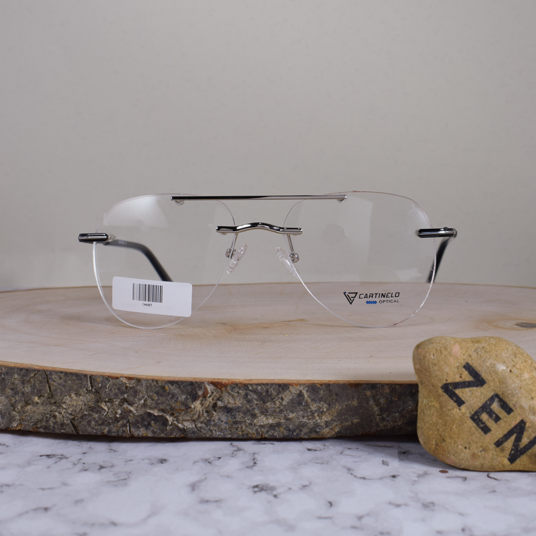 Cartinelo Optical CA601 C6 Metálica Ovalada Aviador Doble Puente 3 Piezas Plateada Flex Brazo Metálico Detallado Negro Terminal Acetato Negro