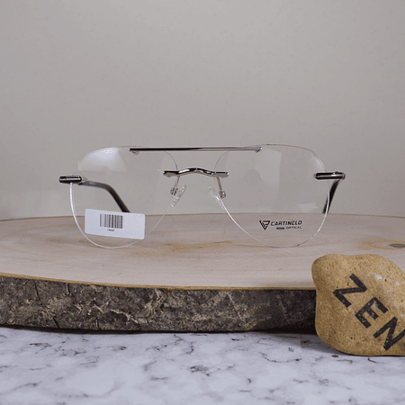 Cartinelo Optical CA601 C6 Metálica Ovalada Aviador Doble Puente 3 Piezas Plateada Flex Brazo Metálico Detallado Negro Terminal Acetato Negro