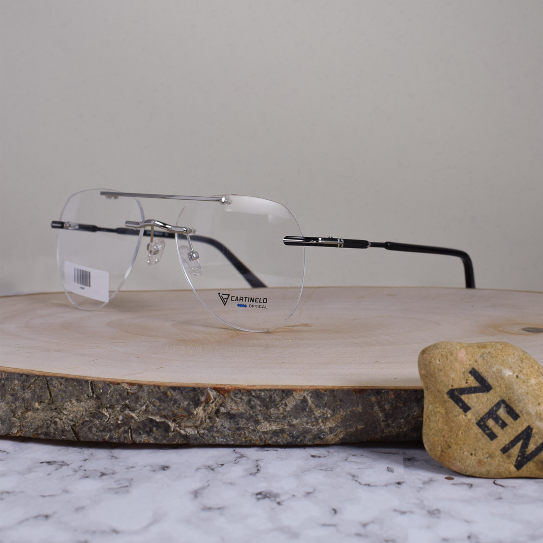 Cartinelo Optical CA601 C6 Metálica Ovalada Aviador Doble Puente 3 Piezas Plateada Flex Brazo Metálico Detallado Negro Terminal Acetato Negro