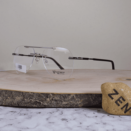 Cartinelo Optical CA601 C6 Metálica Ovalada Aviador Doble Puente 3 Piezas Plateada Flex Brazo Metálico Detallado Negro Terminal Acetato Negro