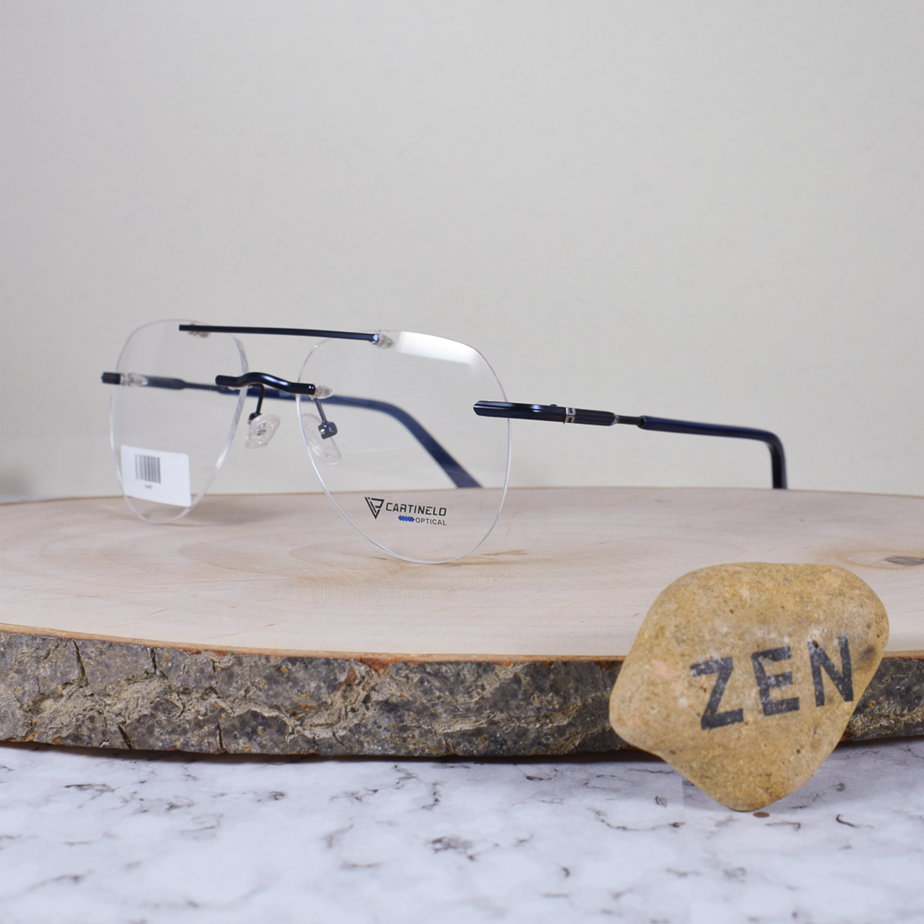 Cartinelo Optical CA601 C4 Metálica Ovalada Aviador Doble Puente 3 Piezas Azul Flex Brazo Metálico Detallado Azul Terminal Acetato Azul