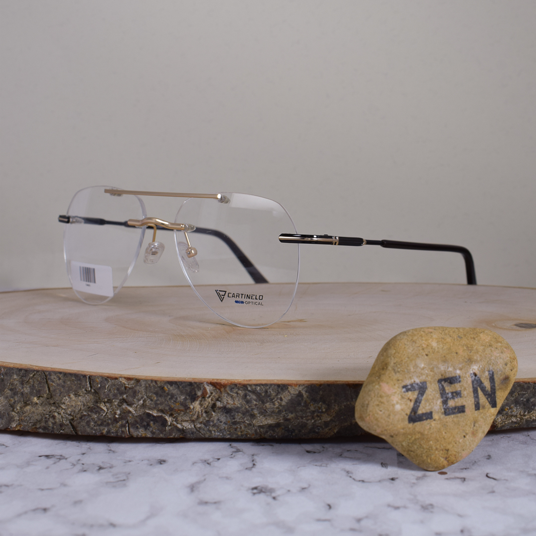 Cartinelo Optical CA601 C3 Metálica Ovalada Aviador Doble Puente 3 Piezas Dorada Flex Brazo Metálico Detallado Negro Terminal Acetato Café