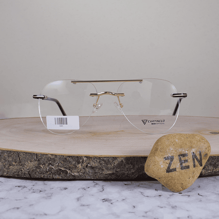 Cartinelo Optical CA601 C3 Metálica Ovalada Aviador Doble Puente 3 Piezas Dorada Flex Brazo Metálico Detallado Negro Terminal Acetato Café