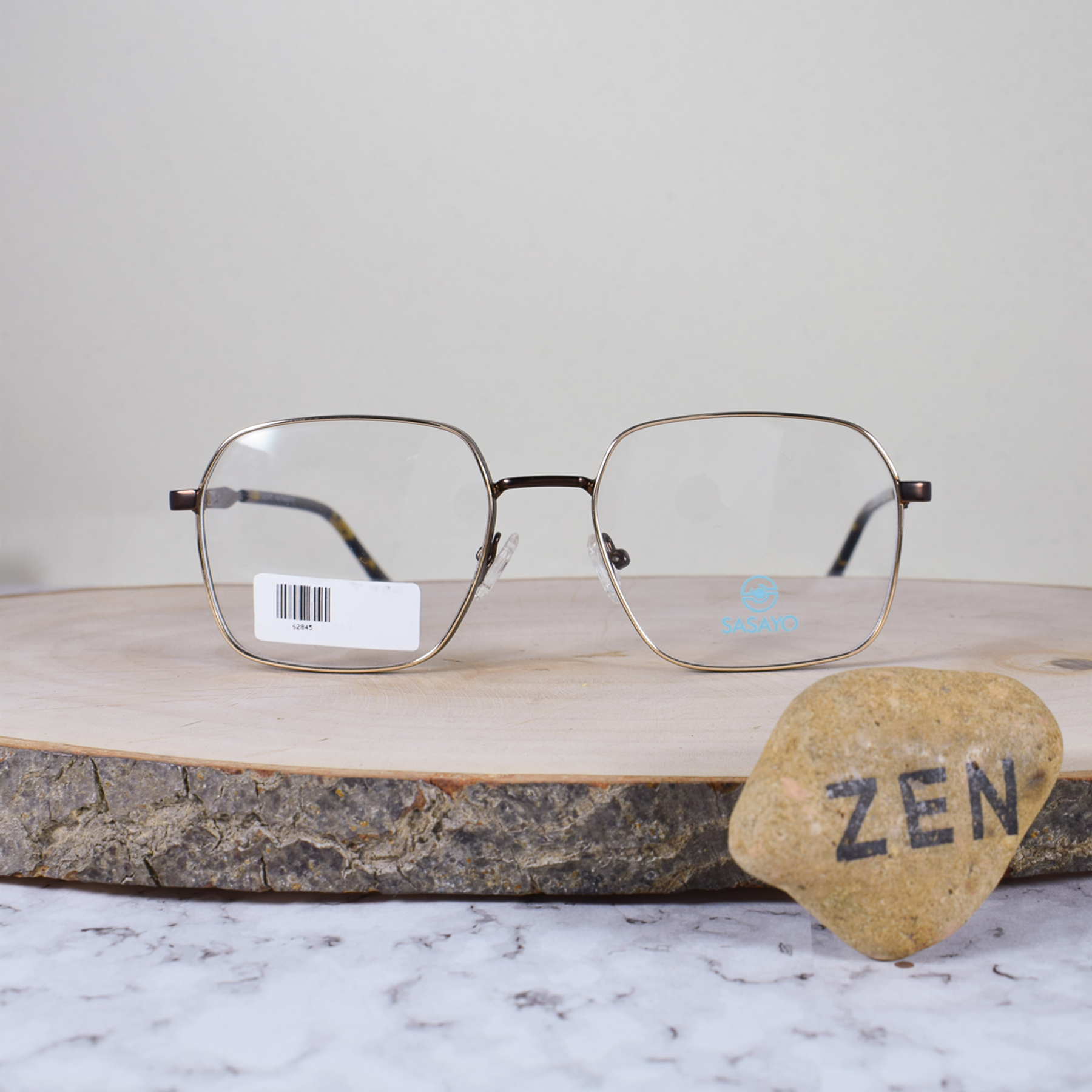 ZEN 62843 C6 Metálica Cuadrada Dorado Café Flex Brazo Metalico Detallado Dorado Café Terminal Acetato Carey