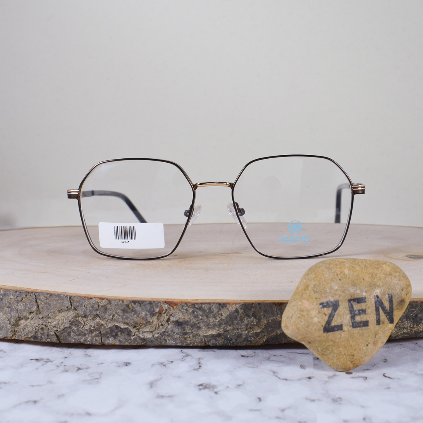 ZEN 62845 C3 Metálica Hexagonal Cuadrada Dorado Café Flex Brazo Metálico Detallado Dorado Café Terminal Acetato Café